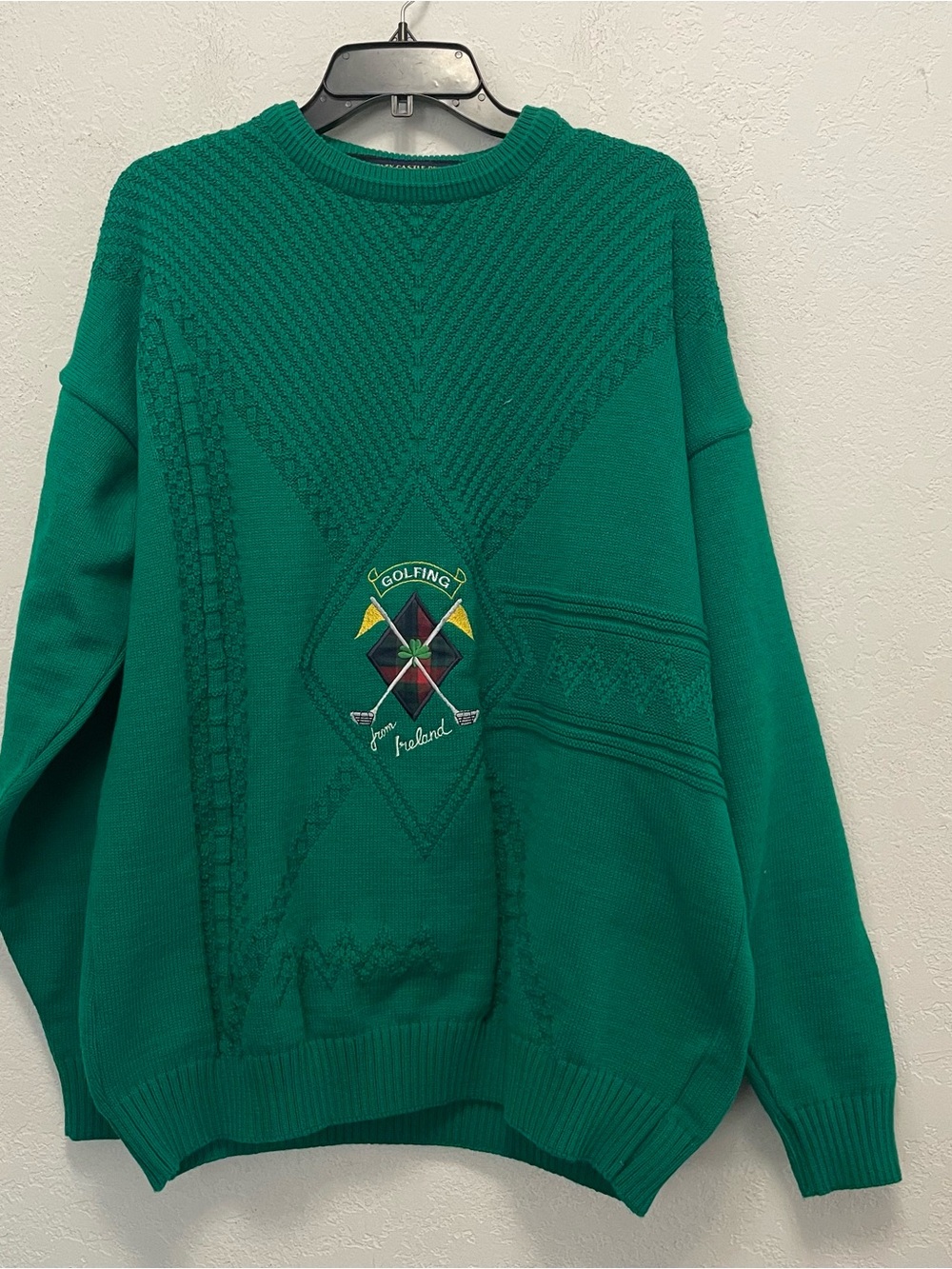 Vintage 90s Baggy green Golf Sweater Mens XXL Ireland Blarney Castle Designs